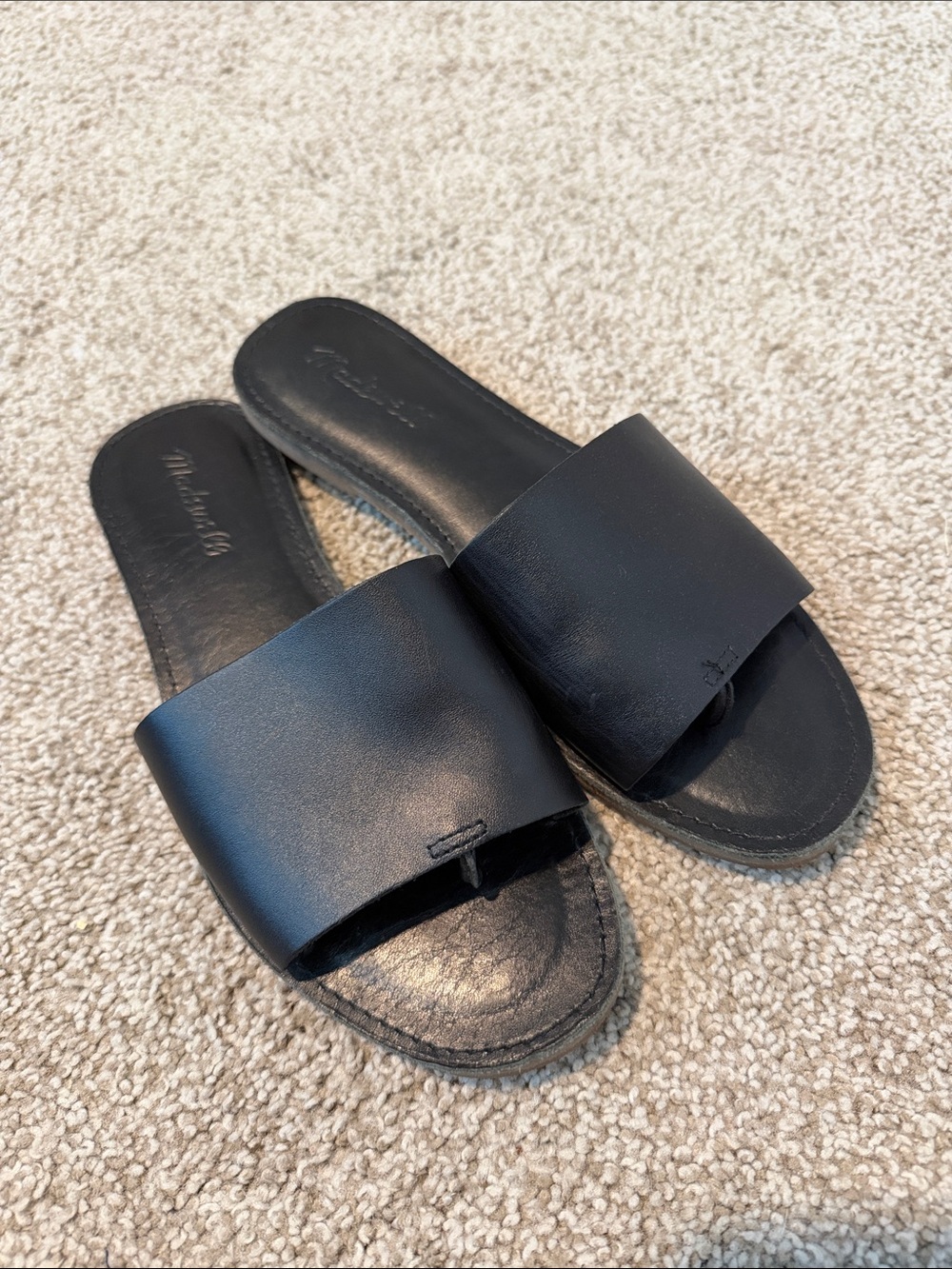 Madewell Black Leather Slide Sandals 7.5